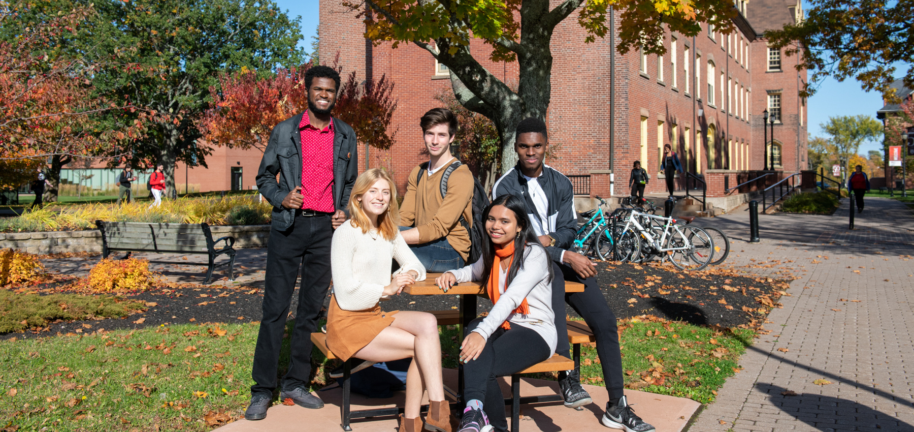 Students at a table outside