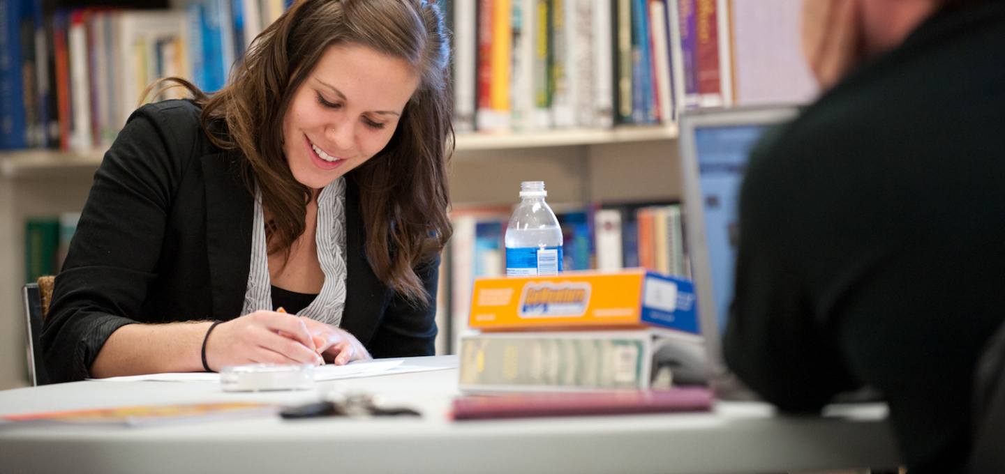 A student works at a desk