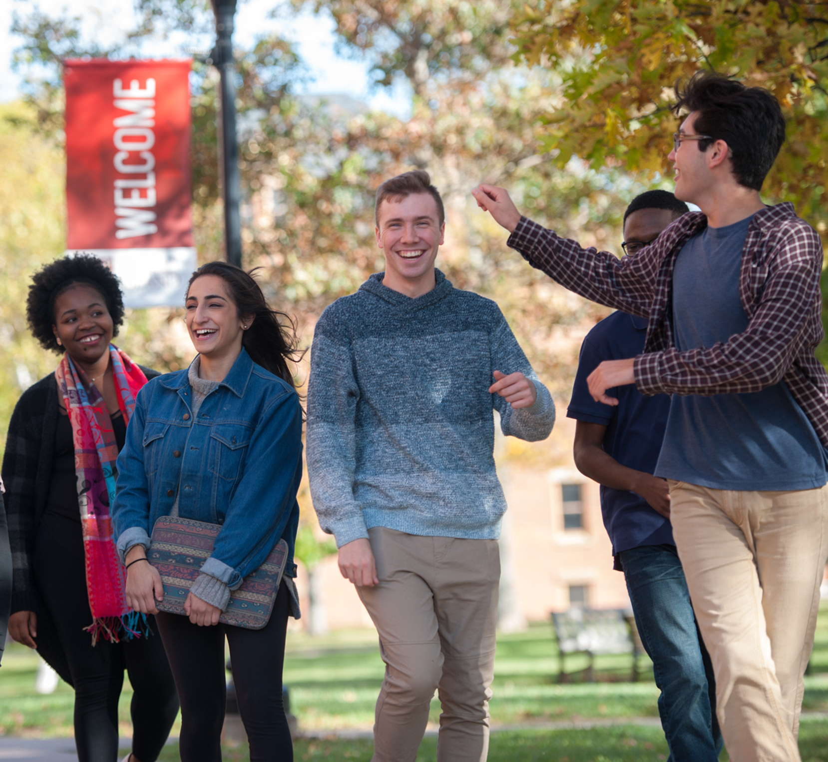 students walk through the BCA quad