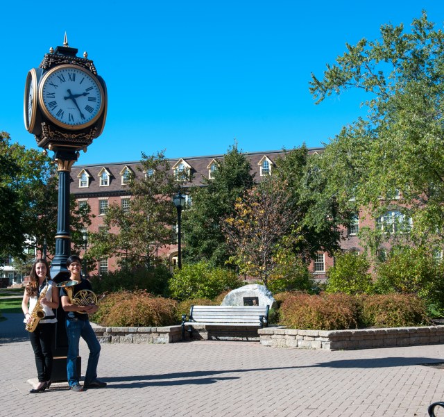 two music students in baker plaza