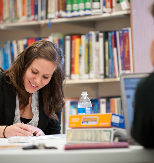 A student works at a desk